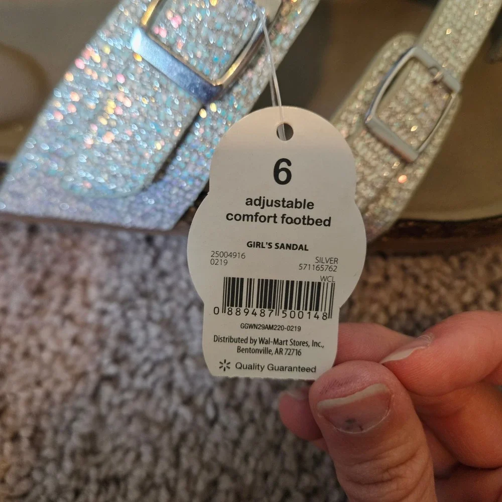 Wonder Nation Sandals Girls‎ Size 6 Silver NEW Glitter Adjustable Sparkly Slides